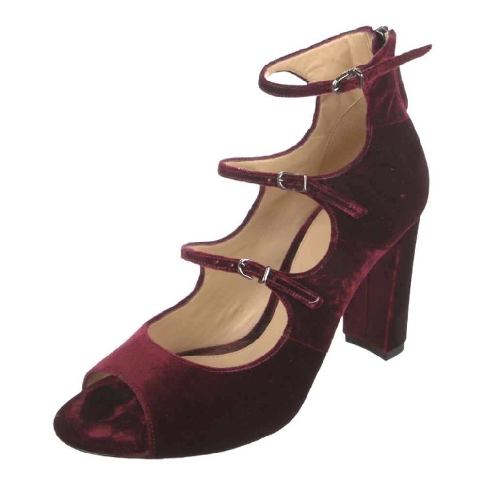 ALEXANDRE Birman Kyle Velvet Mary Jane Block Heels Pumps Burgundy 10 40
